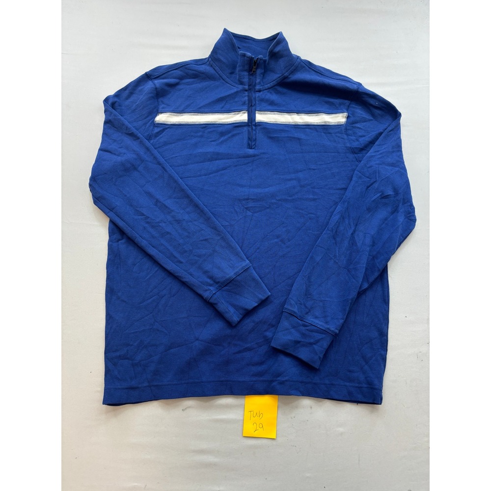 Banana Republic Mens XL Quarter Zip Pullover Blue Stripe Long Sleeve Cotton